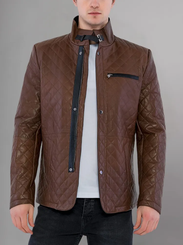 Urbane Quilted Maroon Leather Biker Jacket