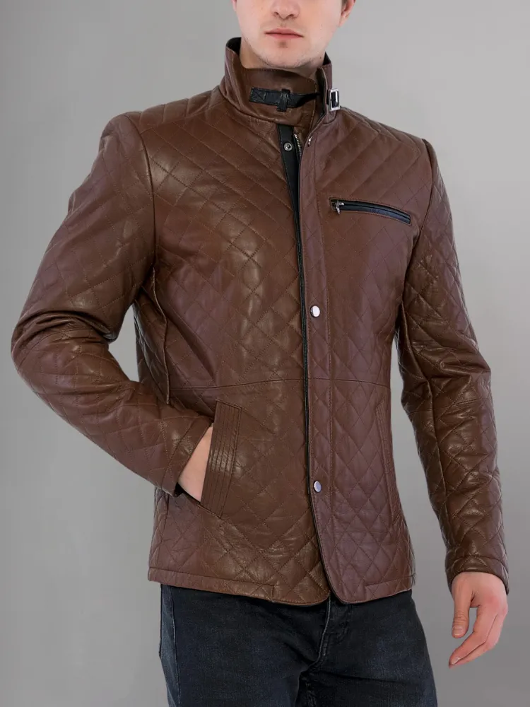 Urbane Quilted Maroon Leather Biker Jacket