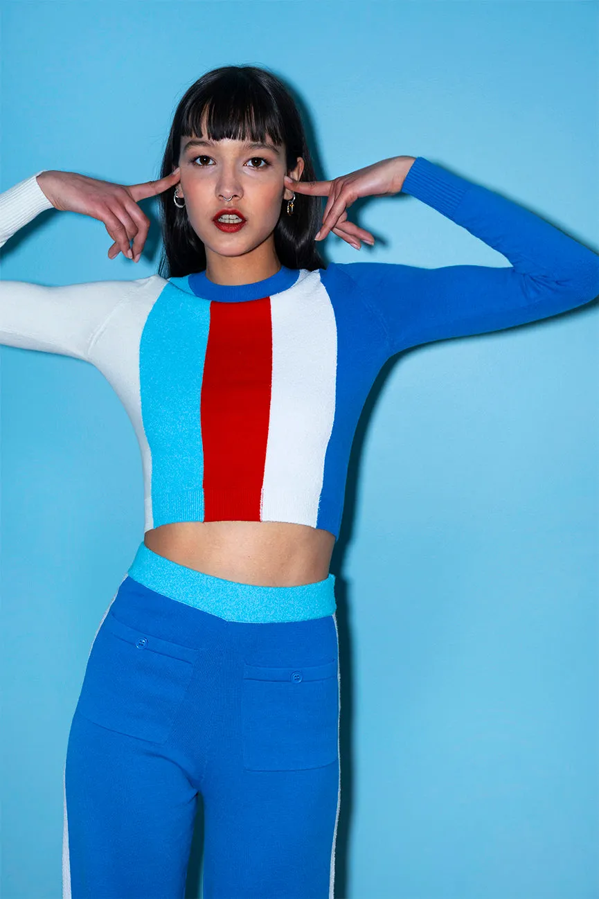 Vertical Stripe Long Sleeve Crop Crew