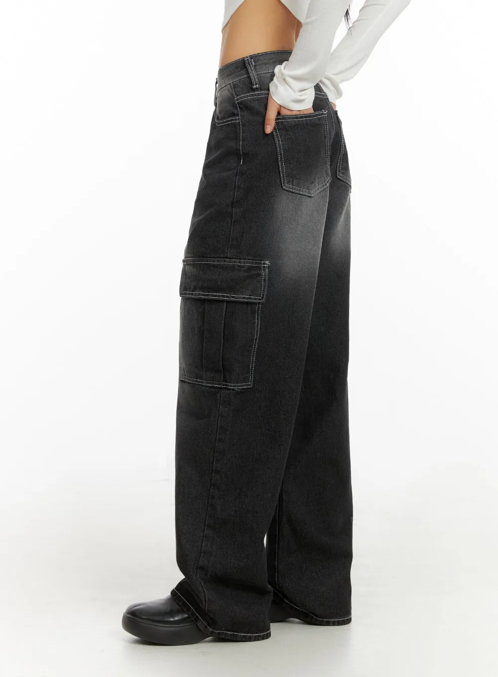 Washed Cargo Baggy Pants IA417