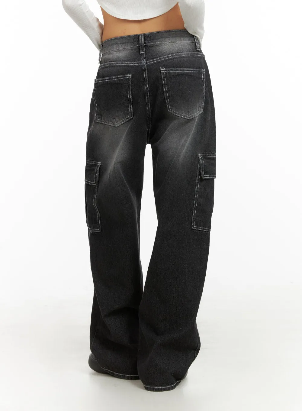 Washed Cargo Baggy Pants IA417