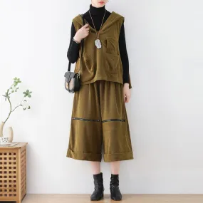 Women Loose Autumn Cotton Waistcoat & Pants Set