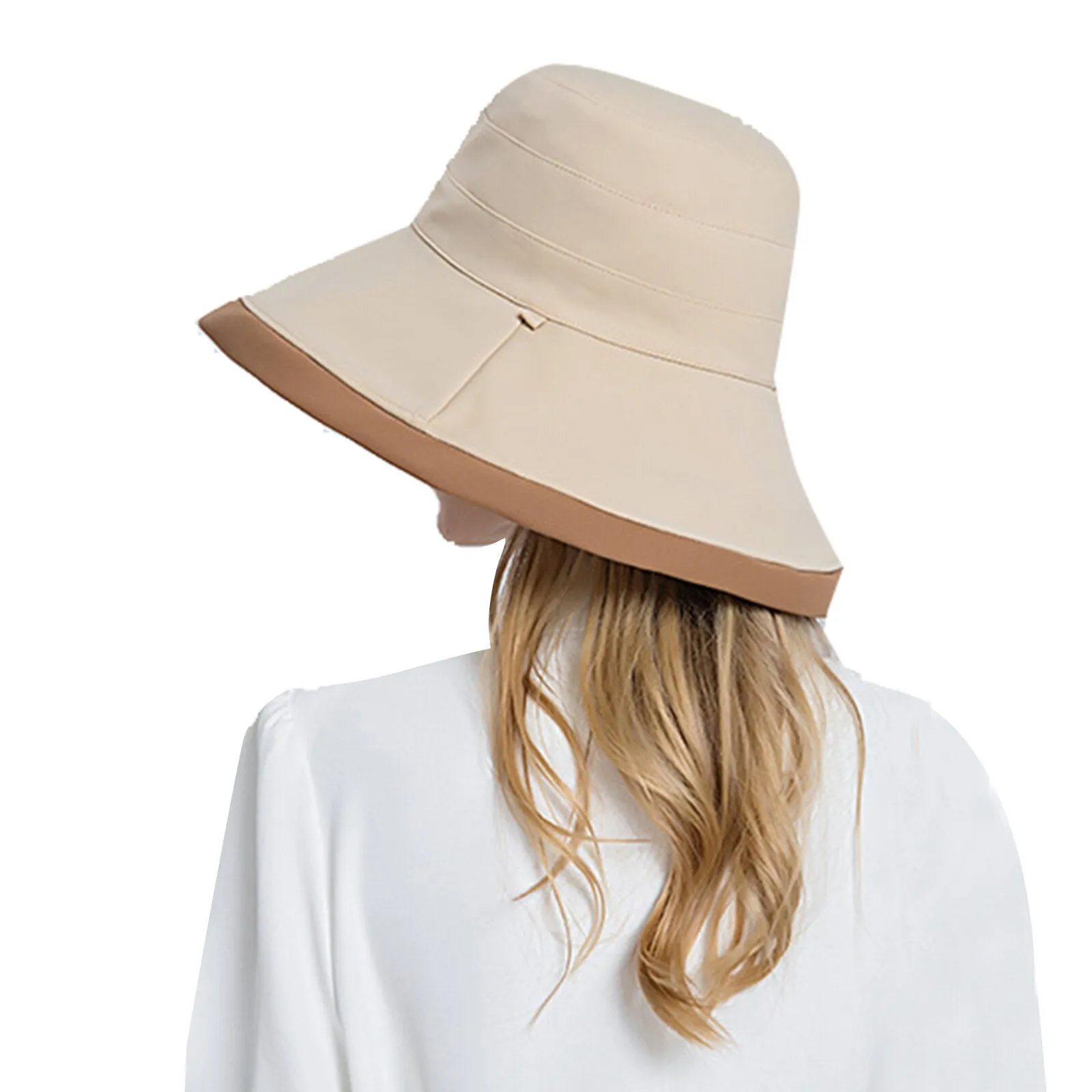 Women Polyester Cloth Casual Outdoor Double-side Back Brim Extended Foldable Sunshade Bucket Hats