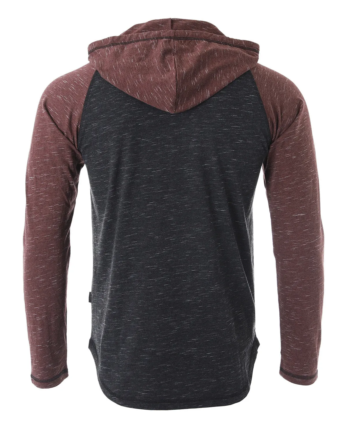 ZIMEGO Long Sleeve Raglan Henley Round Bottom Hood T-Shirts Black/Maroon